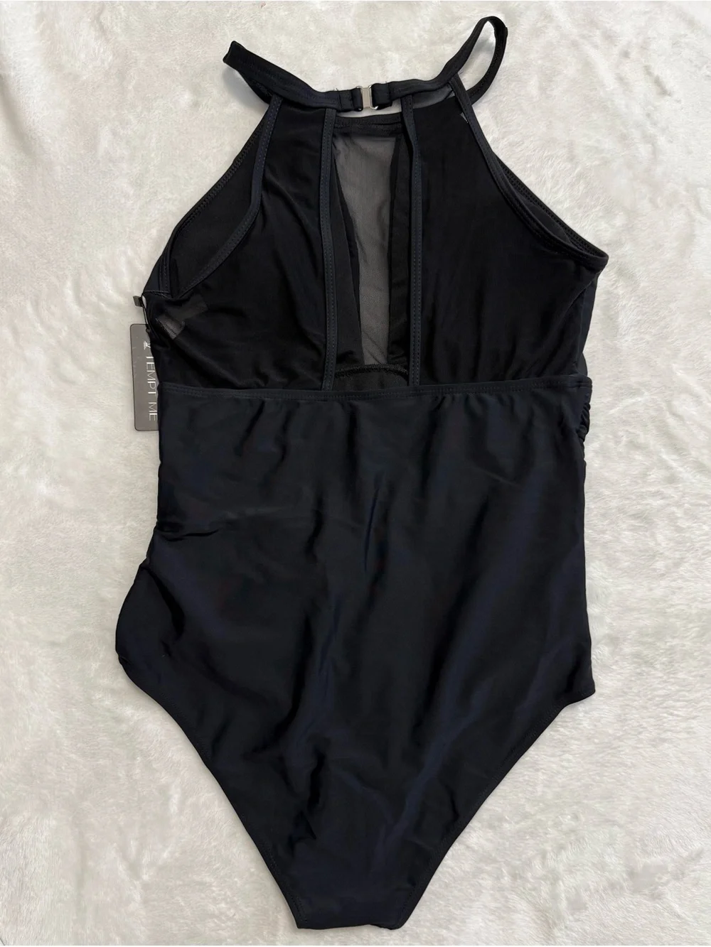 Tempt Me High Neck Plunge Mesh Ruched One Piece Swimsuit